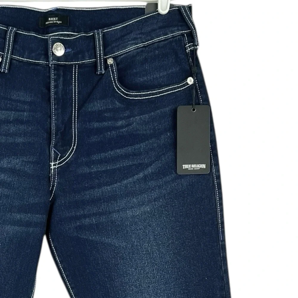 True Religion Men's Ricky Relaxed Straight Flap Blue Denim Jeans Size 33x34 NWT